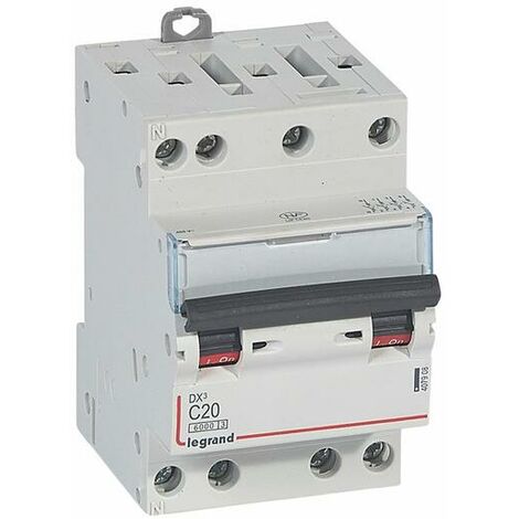 Disjoncteur DX3 4 pôles 400V Courbe C 20A 6000A 3 Modules LEGRAND 407908
