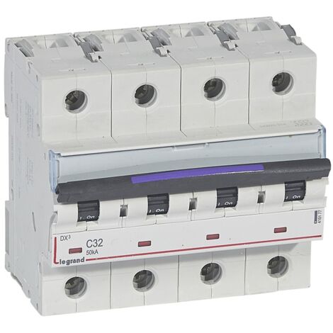 Disjoncteur DX3 50kA à vis 4 Pôles 400V 32A courbe C 6 modules LEGRAND 410177