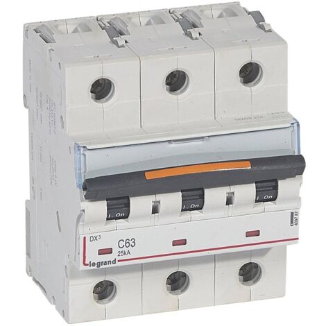 Disjoncteur DX3 Triphasé 400V 63A 25KA Courbe C 4,5 Modules à vis LEGRAND 409787