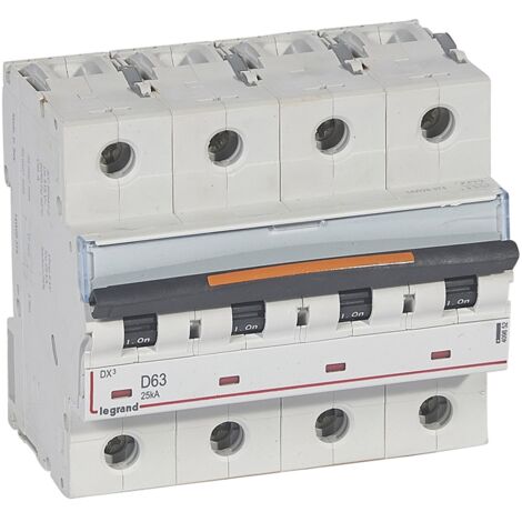 Disjoncteur DX3 Vis Tétrapolaire 400V 63A 25KA Courbe D 6 Modules LEGRAND 409852