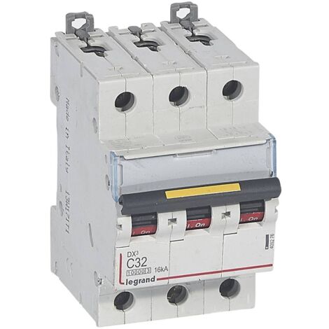 Disjoncteur DX3 Vis/vis 3 Pôles 400V 32A 16KA Courbe C 3 Modules LEGRAND 409276