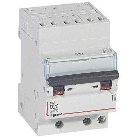 Disjoncteur DX6000 10kA arrivée haute automatique départ bas à vis 3P 400V 20A courbe D pour peigne HX optimisé (408076)