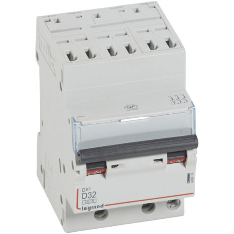 Disjoncteur DX6000 10kA arrivée haute automatique départ bas à vis 3P 400V 32A courbe D pour peigne HX optimisé (408078)