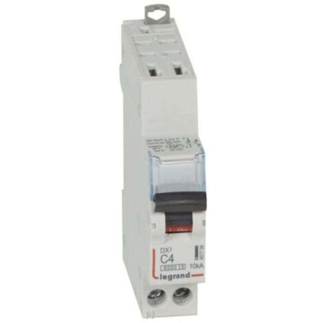 Disjoncteur DX³6000 10kA arrivée haute automatique et départ bas à vis U+N - 230V - 4A - courbe C - 1 module - LEGRAND