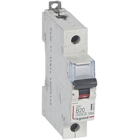 Disjoncteur DX³6000 10kA arrivée haute et départ bas à vis 1 Pôle 400V 20A courbe B 1 module LEGRAND 407418