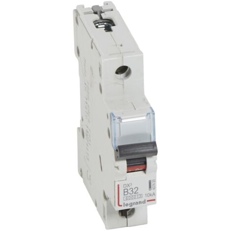 Disjoncteur DX³6000 10kA arrivée haute et départ bas à vis 1 Pôles 230V à 400V 32A courbe B 1 module LEGRAND 407420