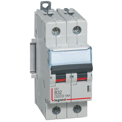 Disjoncteur DX³6000 10kA arrivée haute et départ bas à vis 2 Pôles 230V à 400V 32A courbe B 2 modules LEGRAND 407497