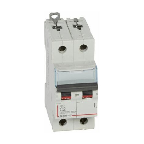 Disjoncteur DX³6000 10kA arrivée haute et départ bas à vis 2 Pôles 400V 2A courbe C 2 modules LEGRAND 407777