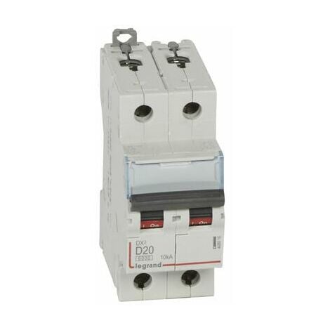 Disjoncteur DX6000 10kA arrivée haute et départ bas à vis 2P 230V~ à 400V~ 20A courbe D 2 modules (408016)
