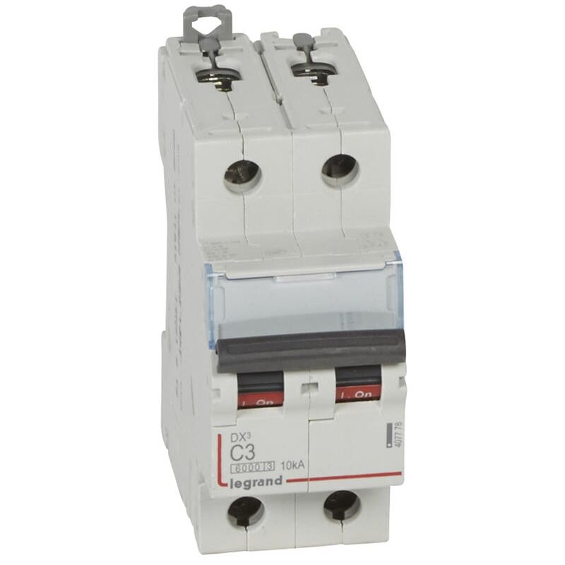 Legrand - Disjoncteur DX³6000 10kA arrivée haute et départ bas à vis 2P 230V à 400V - 3A - courbe c - 2 modules - 407778