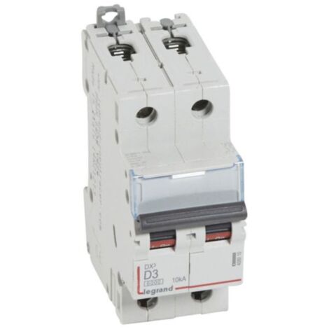 Disjoncteur DX³6000 10kA arrivée haute et départ bas à vis 2P 230V à 400V - 3A - courbe D - 2 modules - LEGRAND