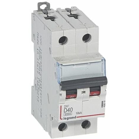 Disjoncteur DX³6000 10kA arrivée haute et départ bas à vis 2P 230V à 400V - 40A - courbe D - 2 modules - LEGRAND