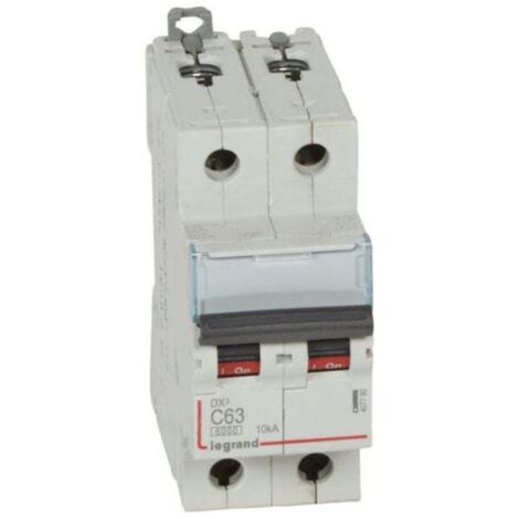 Disjoncteur DX³6000 10kA arrivée haute et départ bas à vis 2P 230V à 400V - 63A - courbe C - 2 modules - 407790 - LEGRAND