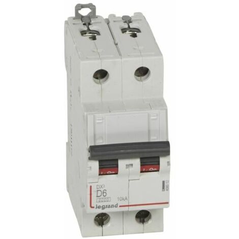 Disjoncteur DX³6000 10kA arrivée haute et départ bas à vis 2P 230V à 400V - 6A - courbe D - 2 modules - LEGRAND