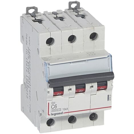Disjoncteur DX³6000 10kA arrivée haute et départ bas à vis 3 Pôles 400V 6A courbe C pour peigne HX³ traditionnel LEGRAND 407825
