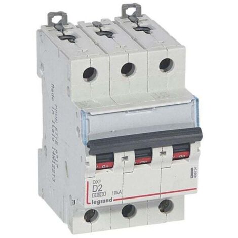 Disjoncteur DX³6000 10kA arrivée haute et départ bas à vis 3P 400 - 2A - courbe D - pour peigne HX³ traditionnel - LEGRAND