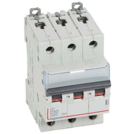 Disjoncteur DX³6000 10kA arrivée haute et départ bas à vis 3P 400 - 50A - courbe D - pour peigne HX³ traditionnel - LEGRAND