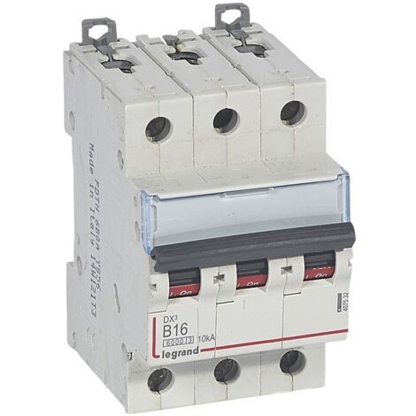 Disjoncteur DX³6000 10kA arrivée haute et départ bas à vis 3P 400V - 16A - courbe B - 3 modules - LEGRAND