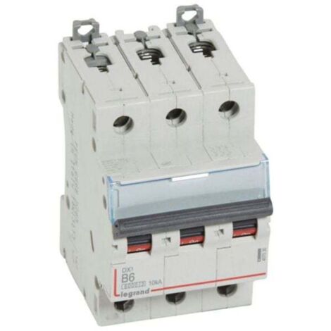 Disjoncteur DX³6000 10kA arrivée haute et départ bas à vis 3P 400V - 6A - courbe B - 3 modules - LEGRAND