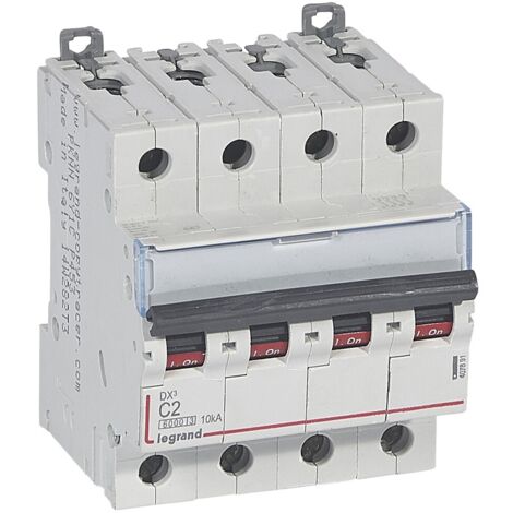Disjoncteur DX³6000 10kA arrivée haute et départ bas à vis 4 Pôles 400V 2A courbe C pour peigne HX³ traditionnel LEGRAND 407891