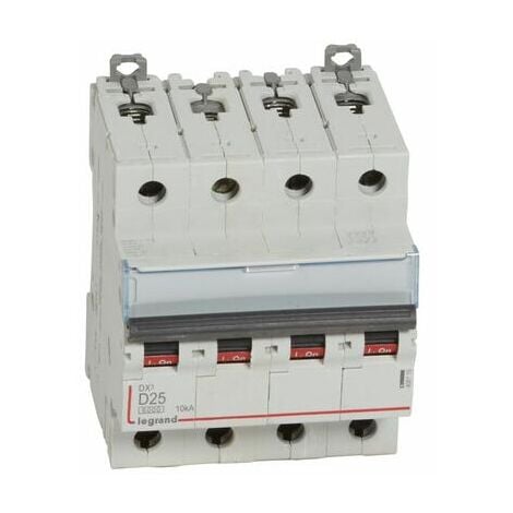 Disjoncteur DX³6000 10kA arrivée haute et départ bas à vis 4P 400 - 25A - courbe D - pour peigne HX³ traditionnel - 408119 - LEGRAND