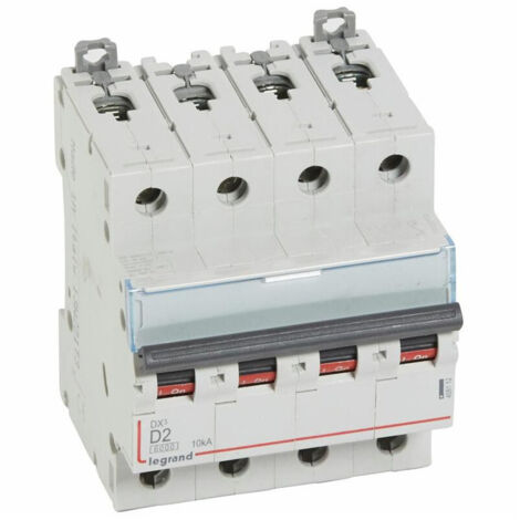 Disjoncteur DX6000 10kA arrivée haute et départ bas à vis 4P 400~ 2A courbe D pour peigne HX traditionnel (408112)