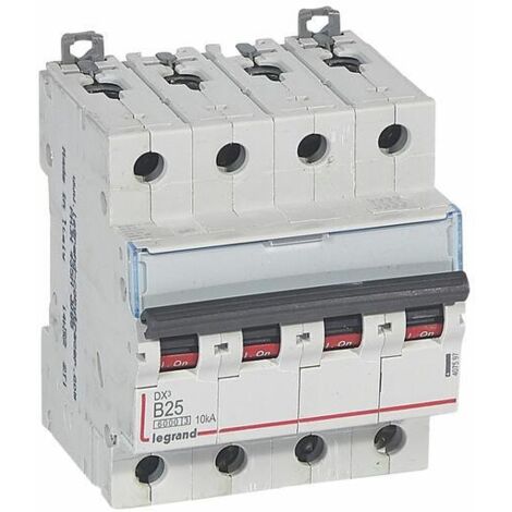 Disjoncteur DX³6000 10kA arrivée haute et départ bas à vis 4P 400V - 25A - courbe B - 4 modules - LEGRAND