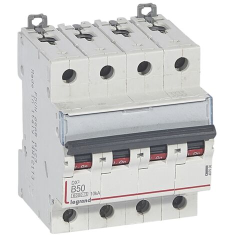 Disjoncteur DX³6000 10kA arrivée haute et départ bas à vis 4P 400V - 50A - courbe B - 4 modules - LEGRAND