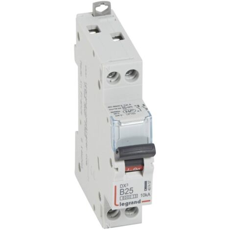 Disjoncteur DX³6000 10kA arrivée haute et départ bas à vis U+N 230V - 25A - courbe B - 1 module - LEGRAND