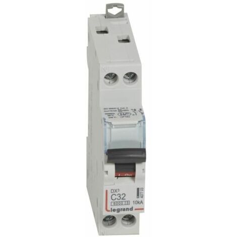 Disjoncteur DX³6000 10kA arrivée haute et départ bas à vis U+N 230V - 32A - courbe C - 1 module - LEGRAND