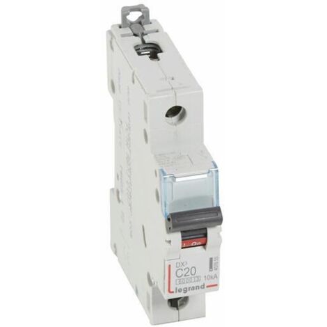 Disjoncteur DX³6000 arrivée haute et départ bas à vis 1 Pôle 230V à 400V 20A courbe C 1 module LEGRAND 407655