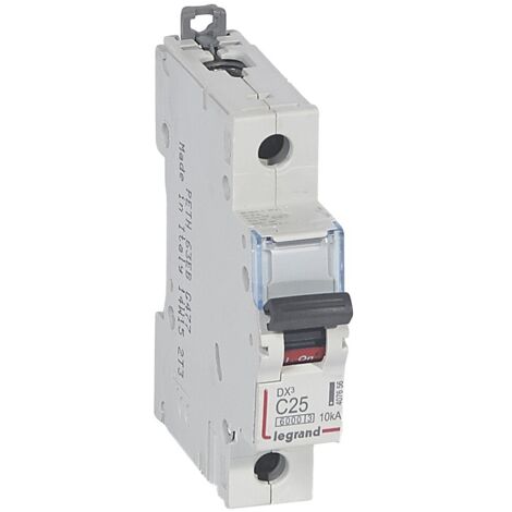Disjoncteur DX³6000 arrivée haute et départ bas à vis 1 Pôle 230V à 400V 25A courbe C 1 module LEGRAND 407656