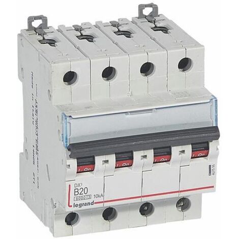 Disjoncteur DX³6000 arrivée haute et départ bas à vis 4 Pôles 400V 20A courbe B 4 modules LEGRAND 407596