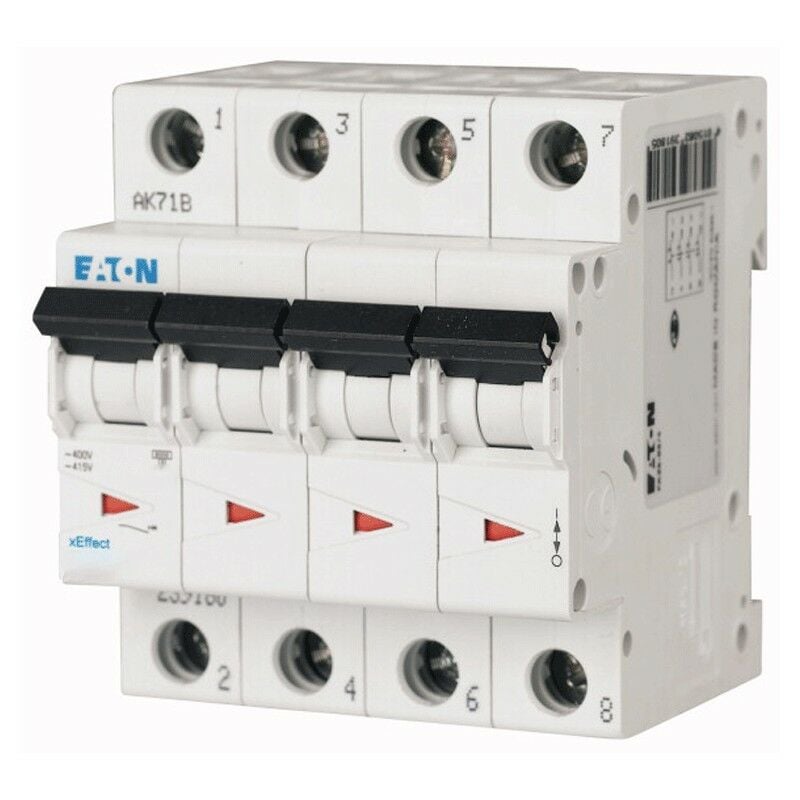 Interrupteur magnétothermique Eaton 10A, 4 pôles, 6 ka courbe c 4 modules 239204