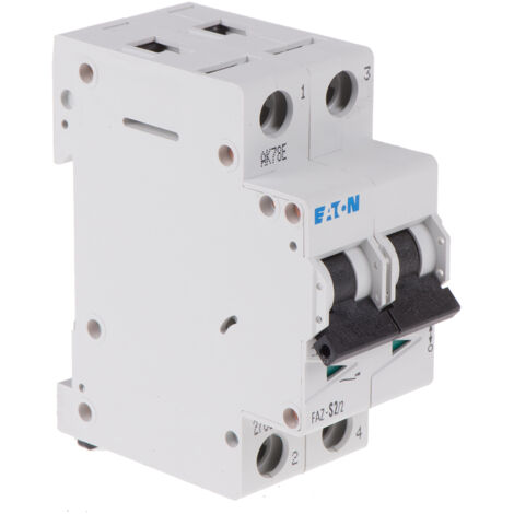 Disjoncteur Eaton Eaton Moeller 2P, 2A, pouvoir de coupure 10 kA, montage rail DIN ( Prix pour 1 )