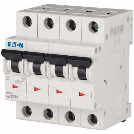 Disjoncteur Eaton Eaton Moeller 4P, 16A, pouvoir de coupure 10 kA, montage rail DIN ( Prix pour 1 )