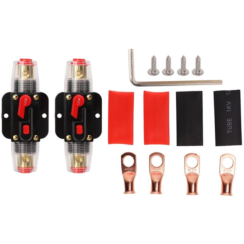 YB - Jeffergarden Disjoncteur en ligne 12-24V avec porte-fusible à réinitialisation manuelle cosses de batterie tubes thermorétractables pour système