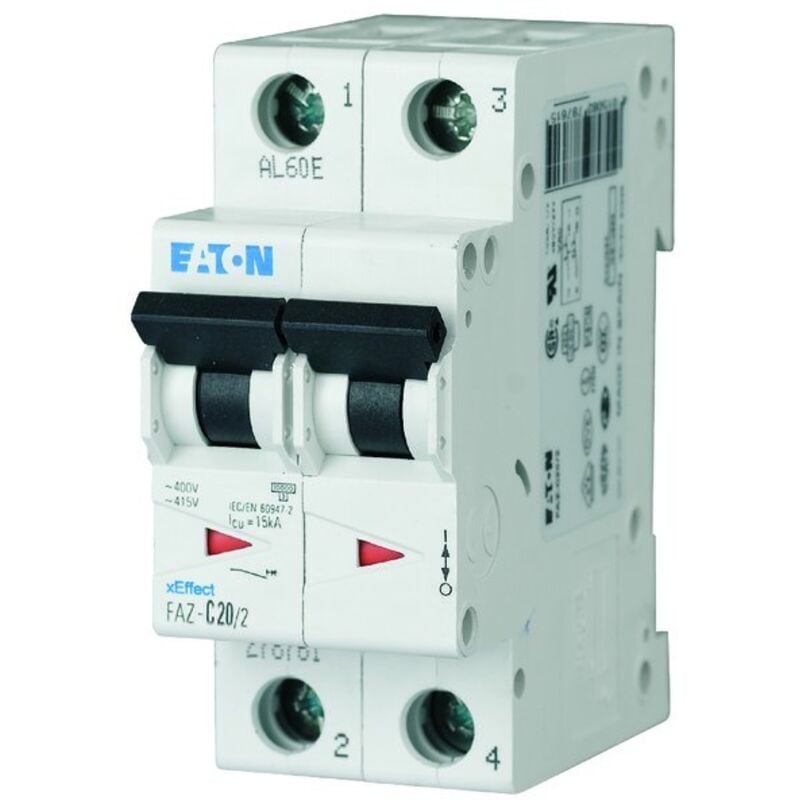 Disjoncteur Eaton Eaton Moeller 2P, 16A, pouvoir de coupure 10 kA, montage rail din ( Prix pour 1 )
