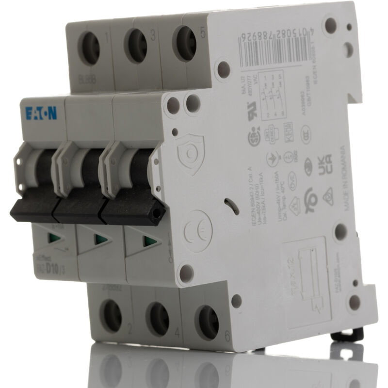 Disjoncteur Eaton Eaton Moeller 3P, 10A, pouvoir de coupure 10 kA, montage rail din ( Prix pour 1 )