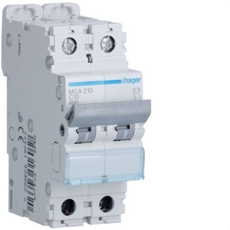 MCA210 Disjoncteur courbe m-c 6kA 2P 10A - Hager