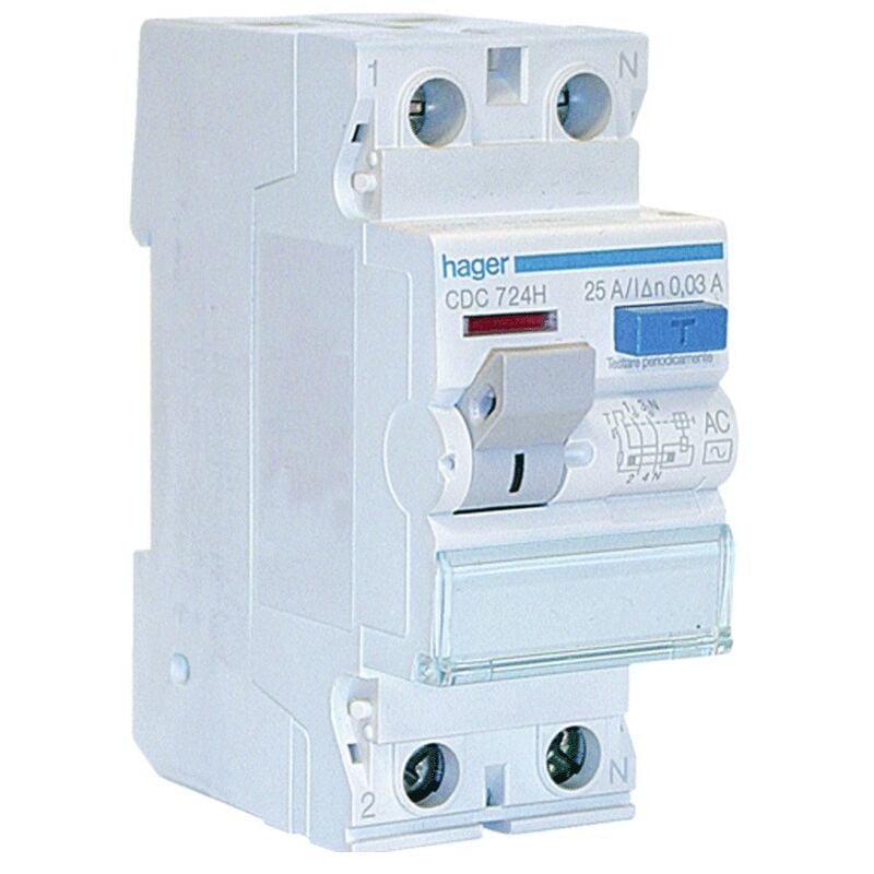 Hager - disjoncteur différentiel 2P 25A 30MA ac 2 modules CDC724H
