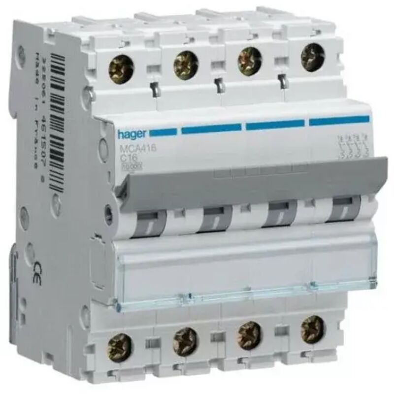Hager - MCA416 Disjoncteur 4P 16A courbe c 6kA