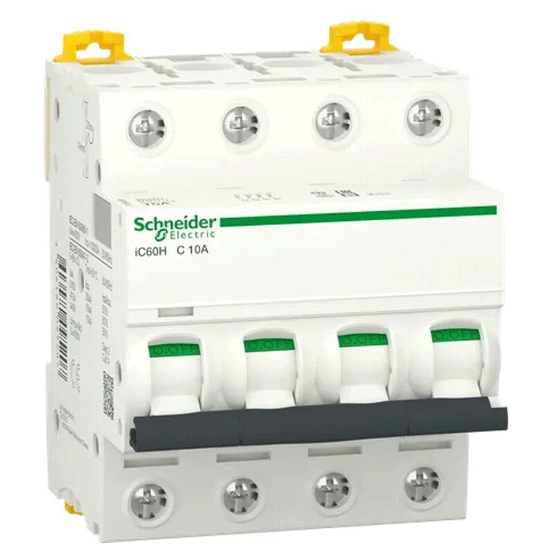 Interrupteur magnétothermique Schneider 4P 10A 10KA c 4 modules A9F89410