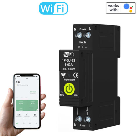 Disjoncteur intelligent Tuya WiFi avec minuterie, comptage bidirectionnel photovoltaïque, compteur électrique et dispositif de réenclenchement automatique, compatible avec Alexa et Assista