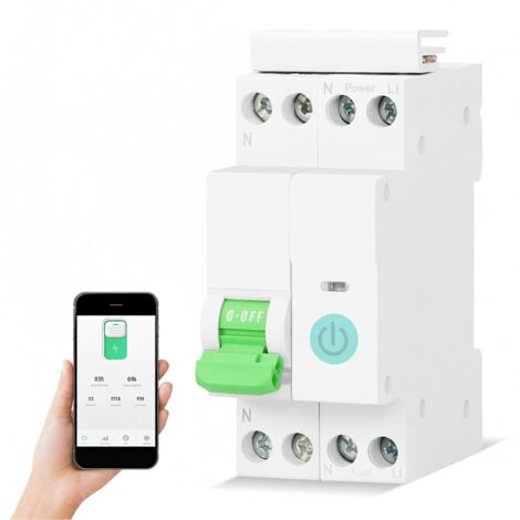 Disjoncteur intelligent Tuya WiFi  Contrôle distance appli mobile  Visualisation domotique  Minuterie, compte à rebours, boucle  Compatible Google Home Voice