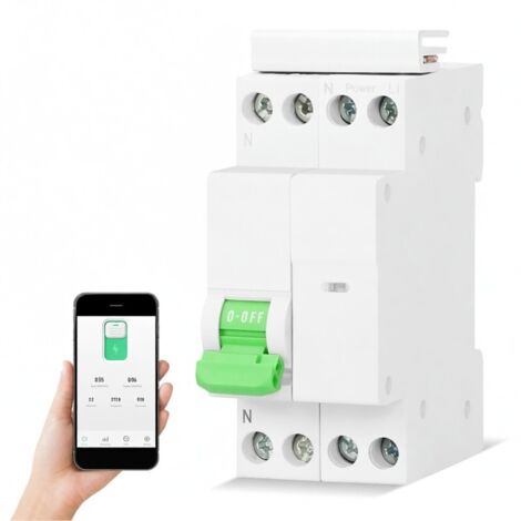 Disjoncteur intelligent Tuya Wifi : contrôle distant via application, visualisation équipements domotiques, minuterie, compte à rebours, modes boucle, compatible Google Home Voice