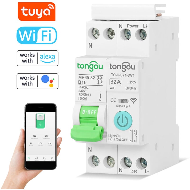 Lifcausal - Disjoncteur intelligent Tuya Wifi Télécommandes sans fil Contrôle des télécommandes app pour téléphone portable Affichage des équipements