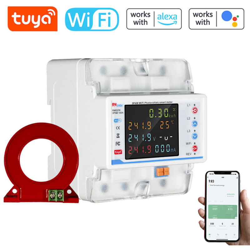 Lifcausal - Disjoncteur intelligent WiFi Tuya, protecteur de réenclenchement automatique, compteur d'énergie 3P4W, interrupteur de réenclenchement