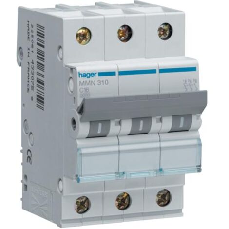 Disjoncteur magnétique 3P 25kA 10A 3 modules HAGER MMN310