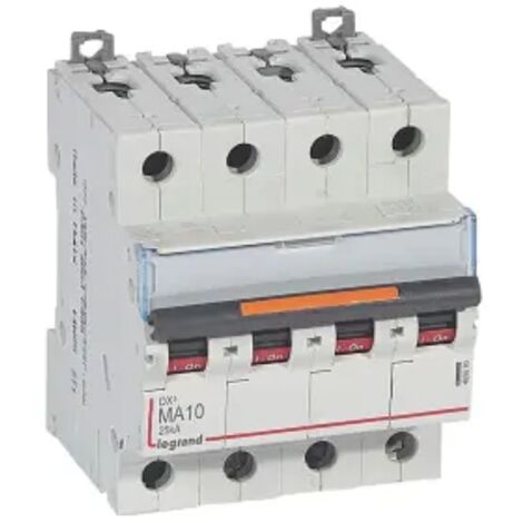 Disjoncteur magnétique seul DX³ MA 25kA arrivée haute départ bas vis 4 Pôles 400V 10A 4 modules LEGRAND 409890